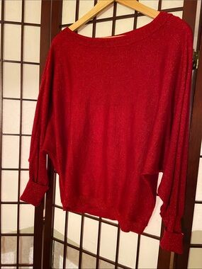 INC International Concepts Red Off-the-Shoulder Sparkle Sweater